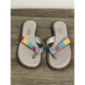 Brighton Orla Sandals Thong 7.5 Patchwork Leather Multicolor Heart With Box*